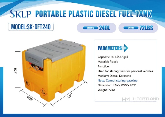 2026 SKLP SK-DFT240 Portable Plastic Diesel Fuel Tank (Unused)