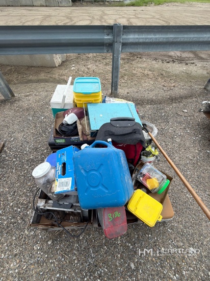 Pallet Of Water Jugs, Coolers And Hand Tools