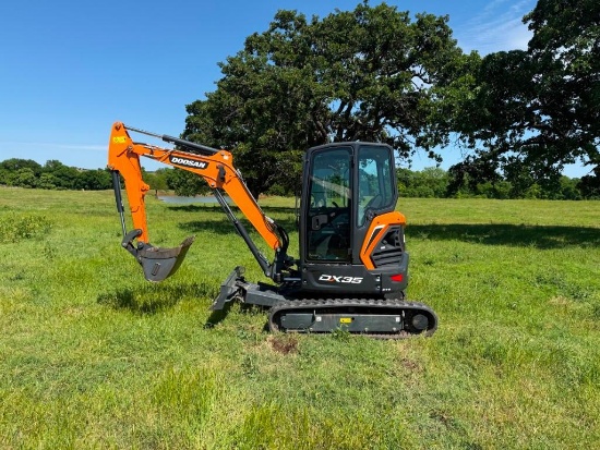 2021 Doosan DX35 Mini Excavator EROPS, 4 way Blade, AUX, A/C HEAT