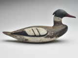 Rare hollow carved merganser drake, George Huey, Friendship, Maine, 1st quarter 20th century.