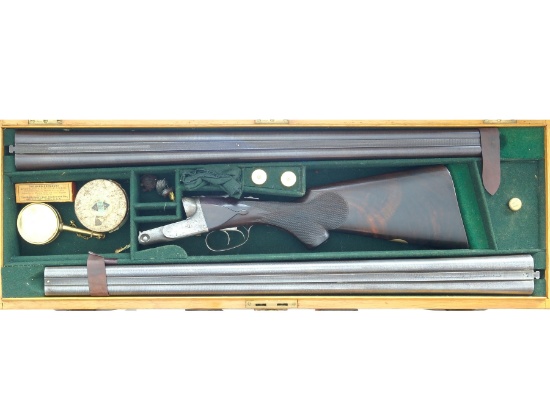 UNIQUE FACTORY DOCUMENTED PARKER BROS. DHE GRADE 10 AND 12 GAUGE TWO BARREL SET WITH CASE