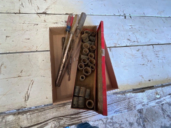 Flat of SAE & Metric Sockets & Screwdrivers