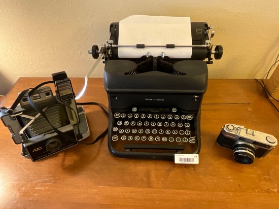2 Vintage Cameras & antique type writer