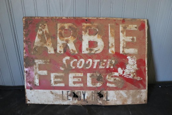 METAL ARBIE FEEDS SCOOTER SIGN