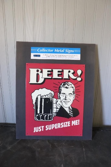 COLLECTOR METAL SIGN READING "BEER!" "JUST SURPRISE ME'"