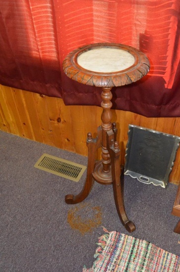 ANTIQUE PLANT STAND W/ MARBLE INSERT