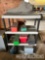 4 plastic shelf unit with contents