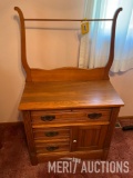Oak 3 drawer wash stand w/ towel bar