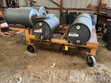 (6) Place oil rack on wheels, (2) near full 30W engine oils and other partial barrels