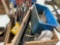 Box of Pruning Shears, Concrete Brush, and Misc. Hardware