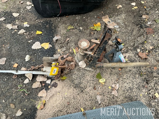 Assortment of Jacks, Jack Stands Including Buggy Jack ,and Ratcheting Chain Hoist