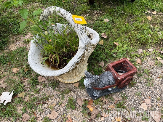 Concrete Easter Basket and Donkey Drawn Wagon Planters