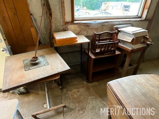Magazine Rack, 2 Shelves, and Old Chair