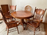 Wooden Oak Table with (3) Chairs and (1) Barstool