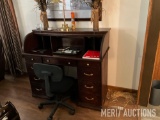 Roll Top Desk with Chair and Home Decor