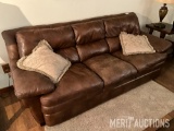 Leather Sofa with Throw Pillows