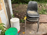 (4) Black Stackable Chairs and 5gal pails