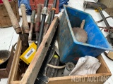 Box of Pruning Shears, Concrete Brush, and Misc. Hardware