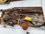 Antique Tools to Include Pulleys, Grinders, Irons, Levels, and Squares