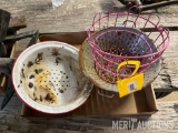 (2) Enamel Bowls and Wire Basket