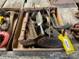 Oil Cans, Hitch Pin, Tractor Crank, Pipe Wrench, and Pulley