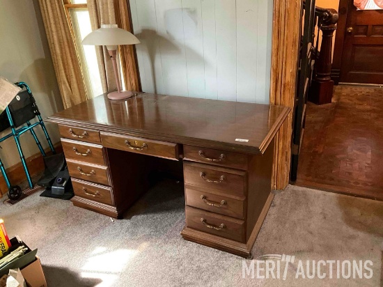 9 drawer office desk and vintage desk lamp