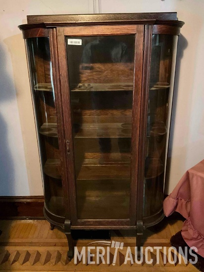 Walnut curved glass china hutch