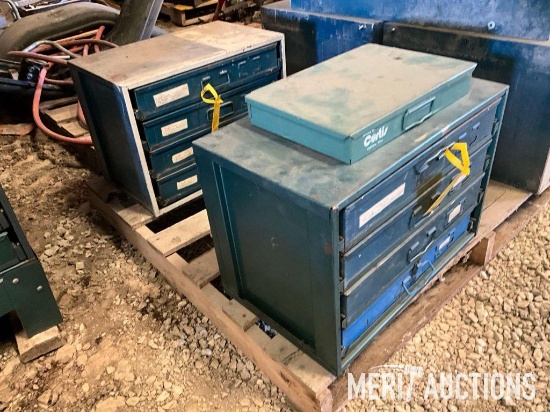 (2) Blue hardware cabinets with contents