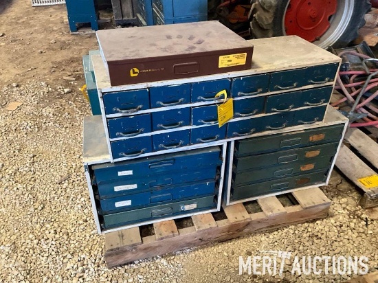 Group of hardware cabinets with contents