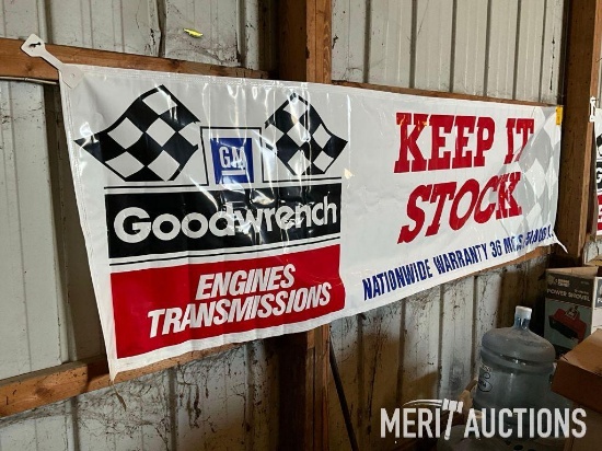 Large vinyl GM Goodwrench "Keep It Stock" banner