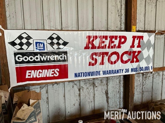 Large vinyl GM Goodwrench "Keep It Stock" banner