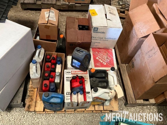 Pallet of oil, antifreeze, coolant, transmission fluid