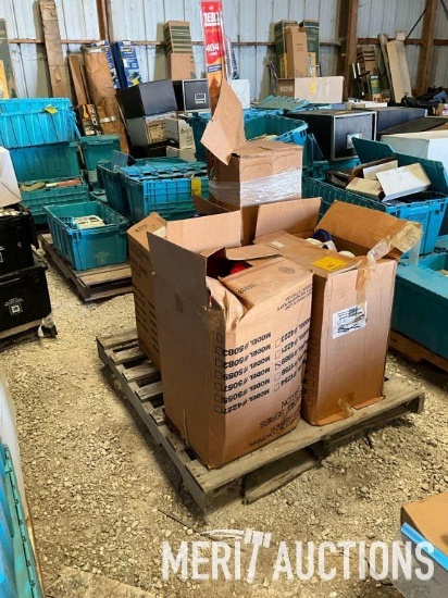 Pallet of Igloo water jugs and Zebco fishing poles