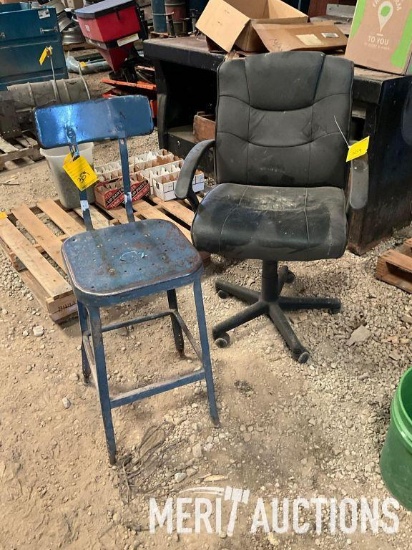 Office chair and metal shop stool