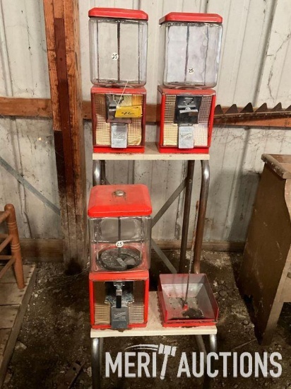 Gum ball machines on stand