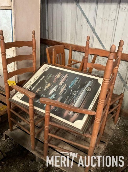 String bottom chairs, Chevy picture etc.
