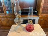 (2) Glass Oil Lamps