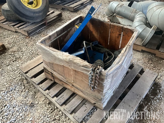 Crate of Kinze planter parts as pictured