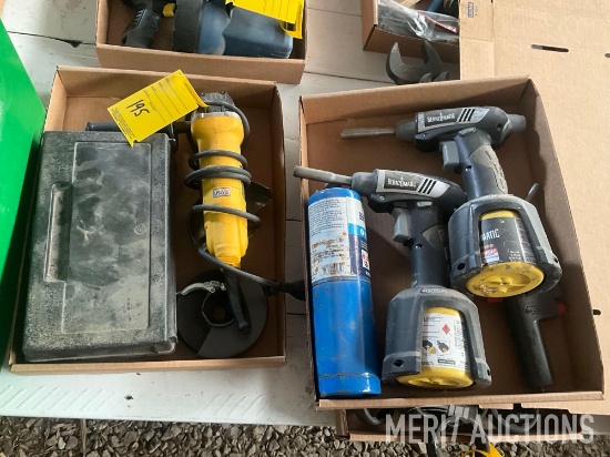 DeWalt electric angle grinder and propane torches
