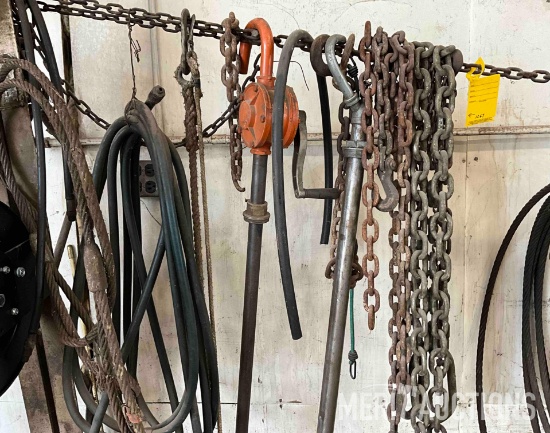 Chains, Barrel Hand Pumps, Ropes, Hose, and Wire Cable