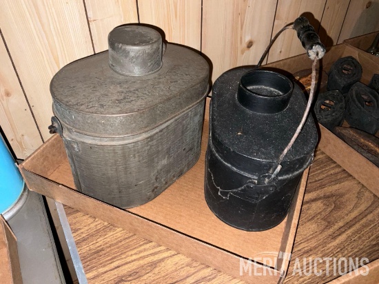 Pair of antique tin lunch boxes