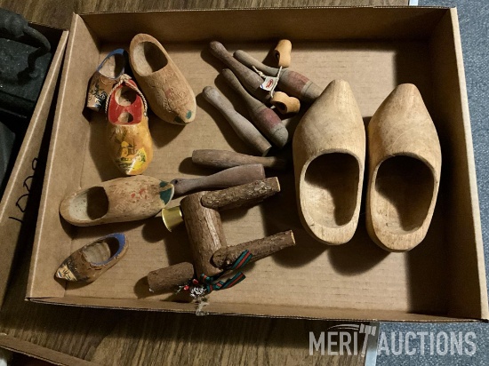 Flat of Dutch wooden shoes and various other pieces