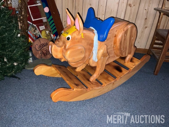 Wood rocking pig childs toy as pictured