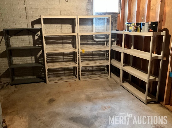 Group of (4) platstic shelving units