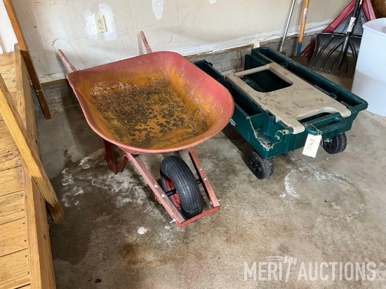 Wheel barrow and garden cart as pictured