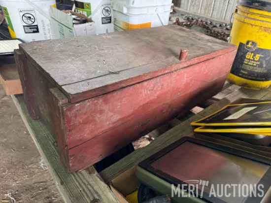 Wood carpenters tool box and contents
