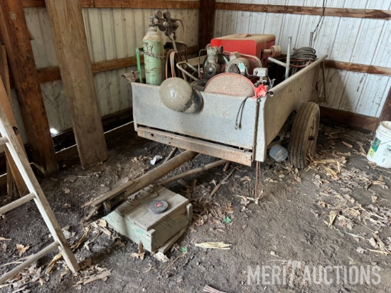 2-wheel farm trailer with welder, torch and compressor