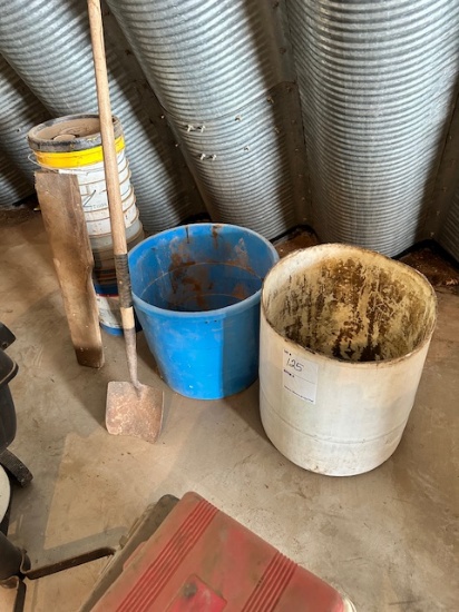 TRASH BARRELS AND SHOVELS