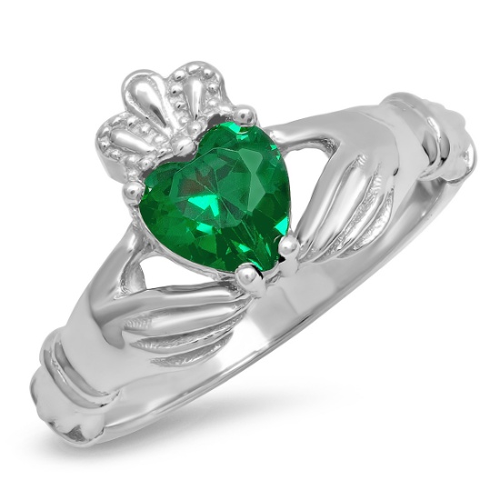 14K WHITE GOLD 1.00CT HEART SHAPED EMERALD RING