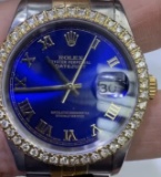 36MM ROLEX WITH DIAMONDS AND BLUE DIAL